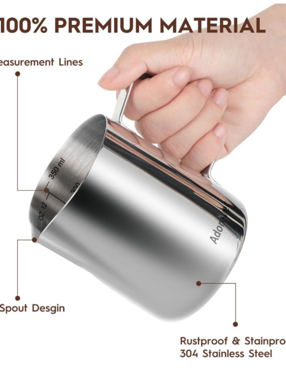 Stainless Steel Milk Frothing Pitcher - Silver 12oz - Picture 3 of 4